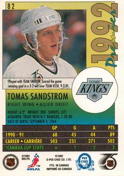 1991-92 O-Pee-Chee Premier #82 Tomas Sandstrom Back