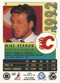 1991-92 O-Pee-Chee Premier #9 Mike Vernon Back