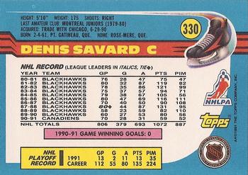 1991-92 Topps #330 Denis Savard Back