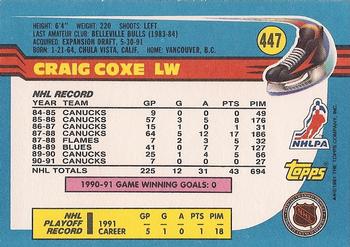 1991-92 Topps #447 Craig Coxe Back