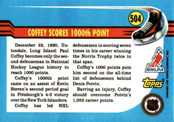 1991-92 Topps #504 Paul Coffey Back