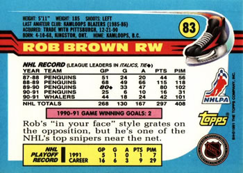 1991-92 Topps #83 Rob Brown Back