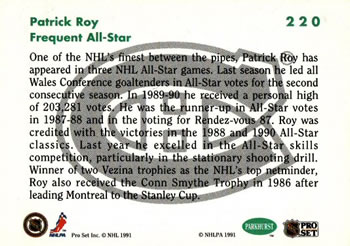 1991-92 Parkhurst #220 Patrick Roy Back