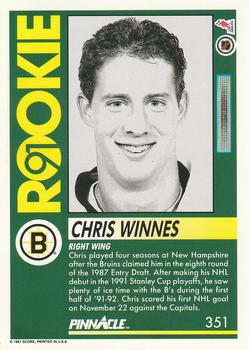 1991-92 Pinnacle #351 Chris Winnes Back