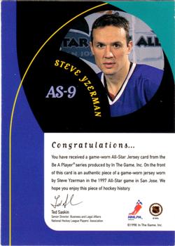 1998-99 Be a Player - All-Star Game Used Jerseys #AS-9 Steve Yzerman Back