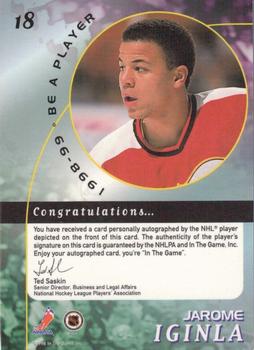 1998-99 Be a Player - Autographs #18 Jarome Iginla Back