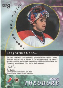 1998-99 Be a Player - Autographs Gold #219 Jose Theodore Back