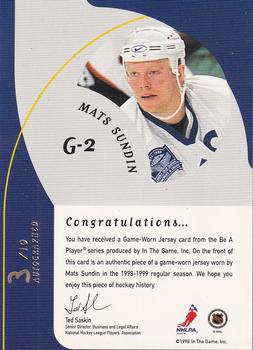 1998-99 Be a Player - Playoff Game Used Jersey Autographs #G2 Mats Sundin Back