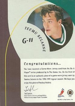 1998-99 Be a Player - Playoff Game Used Jerseys #G-11 Teemu Selanne Back