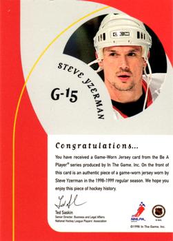 1998-99 Be a Player - Playoff Game Used Jerseys #G-15 Steve Yzerman Back