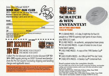 1991-92 Pro Set #NNO Rink Rat Fan Club/The Hottest Discounts Series 2 (Win Opening Night Tickets) Back