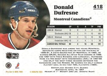 1991-92 Pro Set #418 Donald Dufresne Back