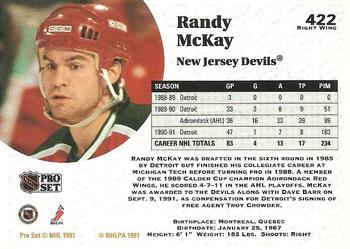 1991-92 Pro Set #422 Randy McKay Back