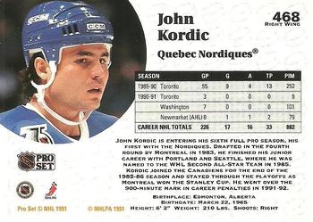 1991-92 Pro Set #468 John Kordic Back