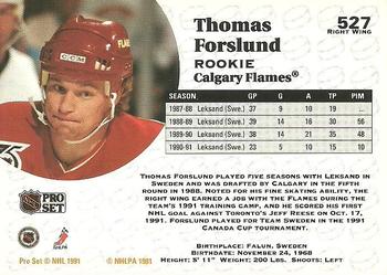 1991-92 Pro Set #527 Tomas Forslund Back