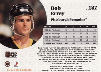 1991-92 Pro Set #187 Bob Errey Back