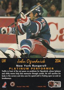 1991-92 Pro Set Platinum #204 John Ogrodnick Back