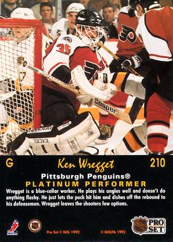 1991-92 Pro Set Platinum #210 Ken Wregget Back