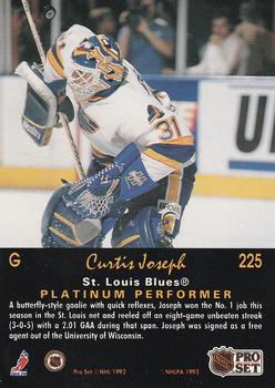 1991-92 Pro Set Platinum #225 Curtis Joseph Back