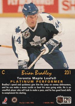 1991-92 Pro Set Platinum #231 Brian Bradley Back