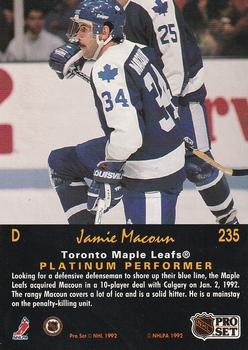 1991-92 Pro Set Platinum #235 Jamie Macoun Back