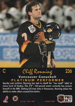 1991-92 Pro Set Platinum #236 Cliff Ronning Back