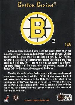 1991-92 Pro Set Platinum #145 Boston Bruins Back