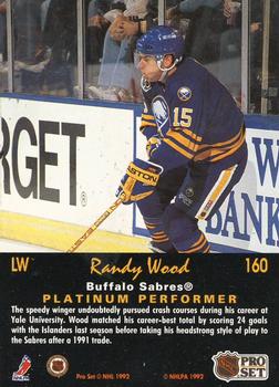 1991-92 Pro Set Platinum #160 Randy Wood Back