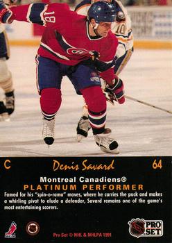 1991-92 Pro Set Platinum #64 Denis Savard Back