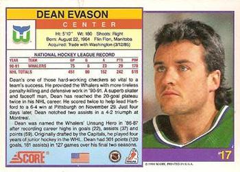 1991-92 Score American #17 Dean Evason Back