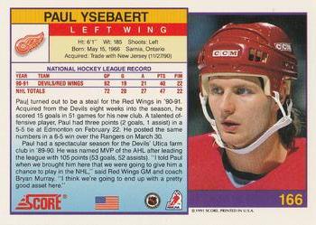 1991-92 Score American #166 Paul Ysebaert Back