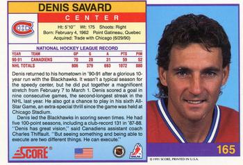1991-92 Score American #165 Denis Savard Back