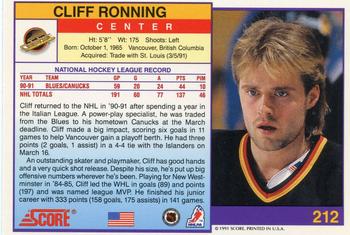 1991-92 Score American #212 Cliff Ronning Back