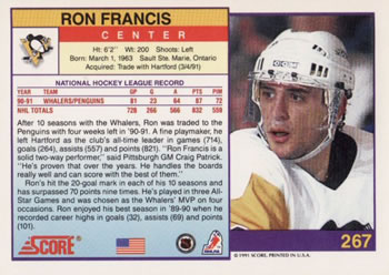 1991-92 Score American #267 Ron Francis Back