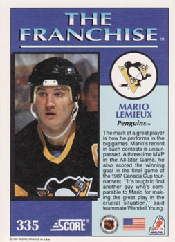 1991-92 Score American #335 Mario Lemieux Back