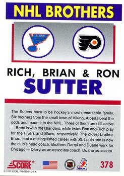 1991-92 Score American #378 Rich Sutter / Brian Sutter / Ron Sutter Back