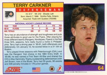 1991-92 Score American #64 Terry Carkner Back