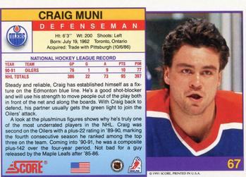1991-92 Score American #67 Craig Muni Back