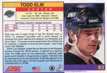 1991-92 Score American #83 Todd Elik Back
