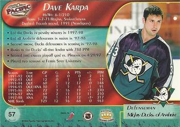 1998-99 Pacific - Ice Blue #57 Dave Karpa Back