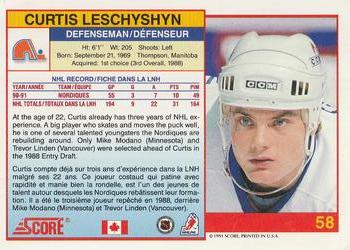 1991-92 Score Canadian Bilingual #58 Curtis Leschyshyn Back