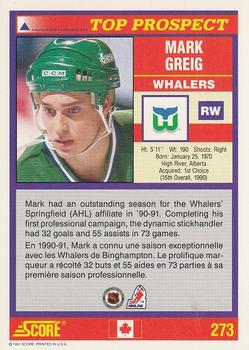 1991-92 Score Canadian Bilingual #273 Mark Greig Back