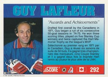 1991-92 Score Canadian Bilingual #292 Guy Lafleur Back