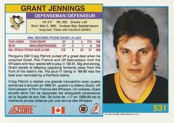 1991-92 Score Canadian Bilingual #531 Grant Jennings Back