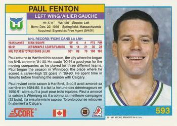 1991-92 Score Canadian Bilingual #593 Paul Fenton Back