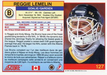 1991-92 Score Canadian Bilingual #127 Reggie Lemelin Back