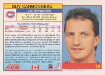 1991-92 Score Canadian Bilingual #19 Guy Carbonneau Back