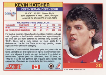 1991-92 Score Canadian Bilingual #20 Kevin Hatcher Back