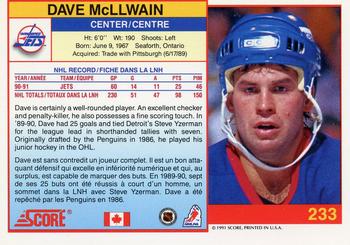 1991-92 Score Canadian Bilingual #233 Dave McLlwain Back
