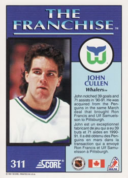1991-92 Score Canadian Bilingual #311 John Cullen Back